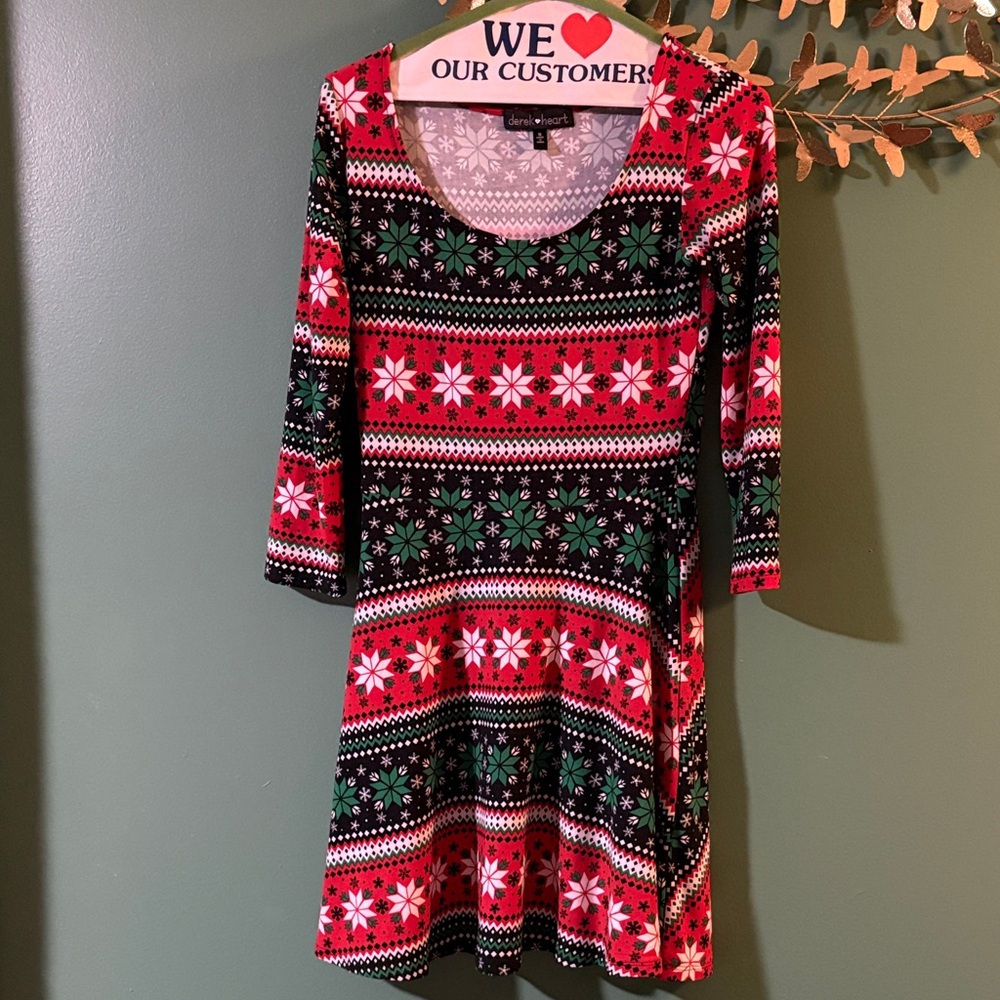 Derek Heart Red, Green & White Holiday Fit-and-Flare Dress